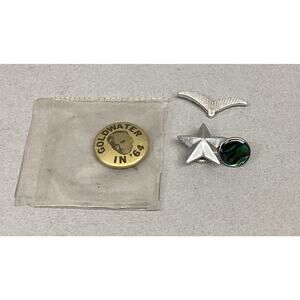 Goldwater In 64 Pin, Green Cat’s Eye Pin, Wings Pin & Italian Star Collar Medal